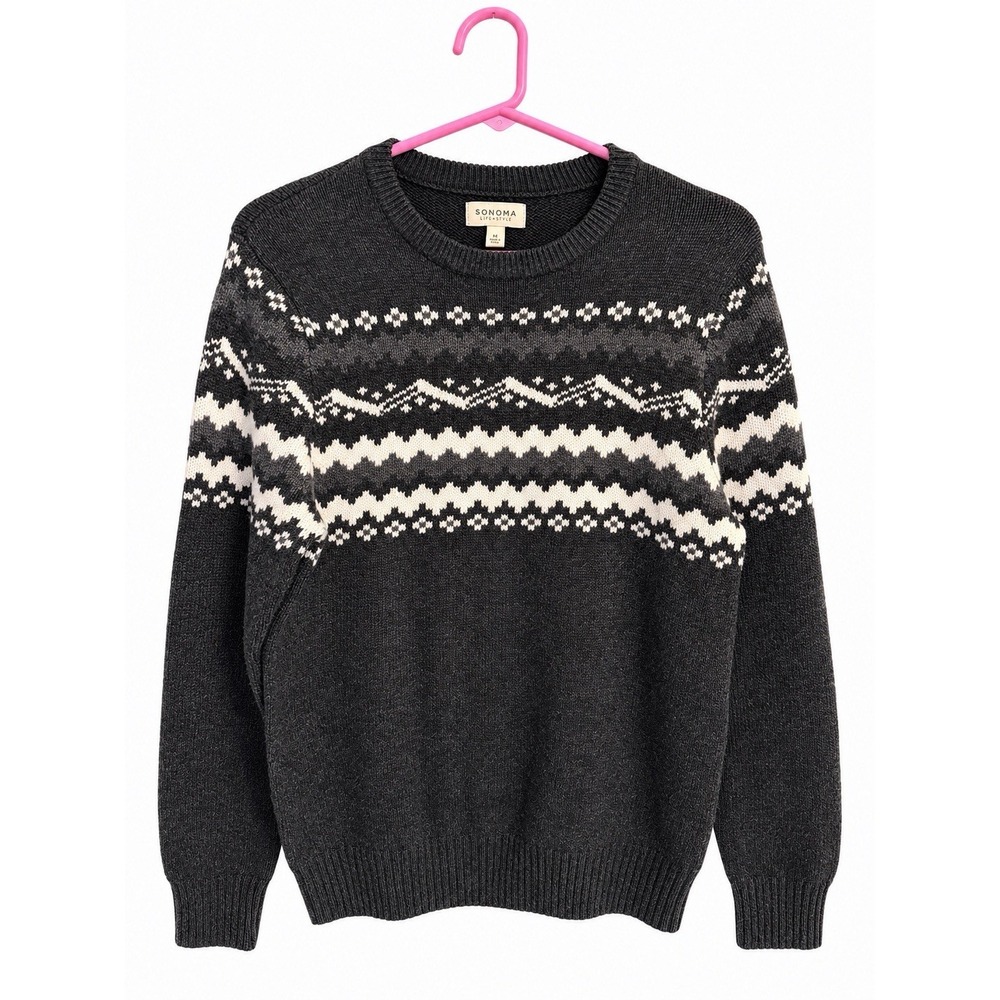Sonoma Fair Isle Sweater M Cotton Wool Blend Nordic Ski Lodge Winter Cabin